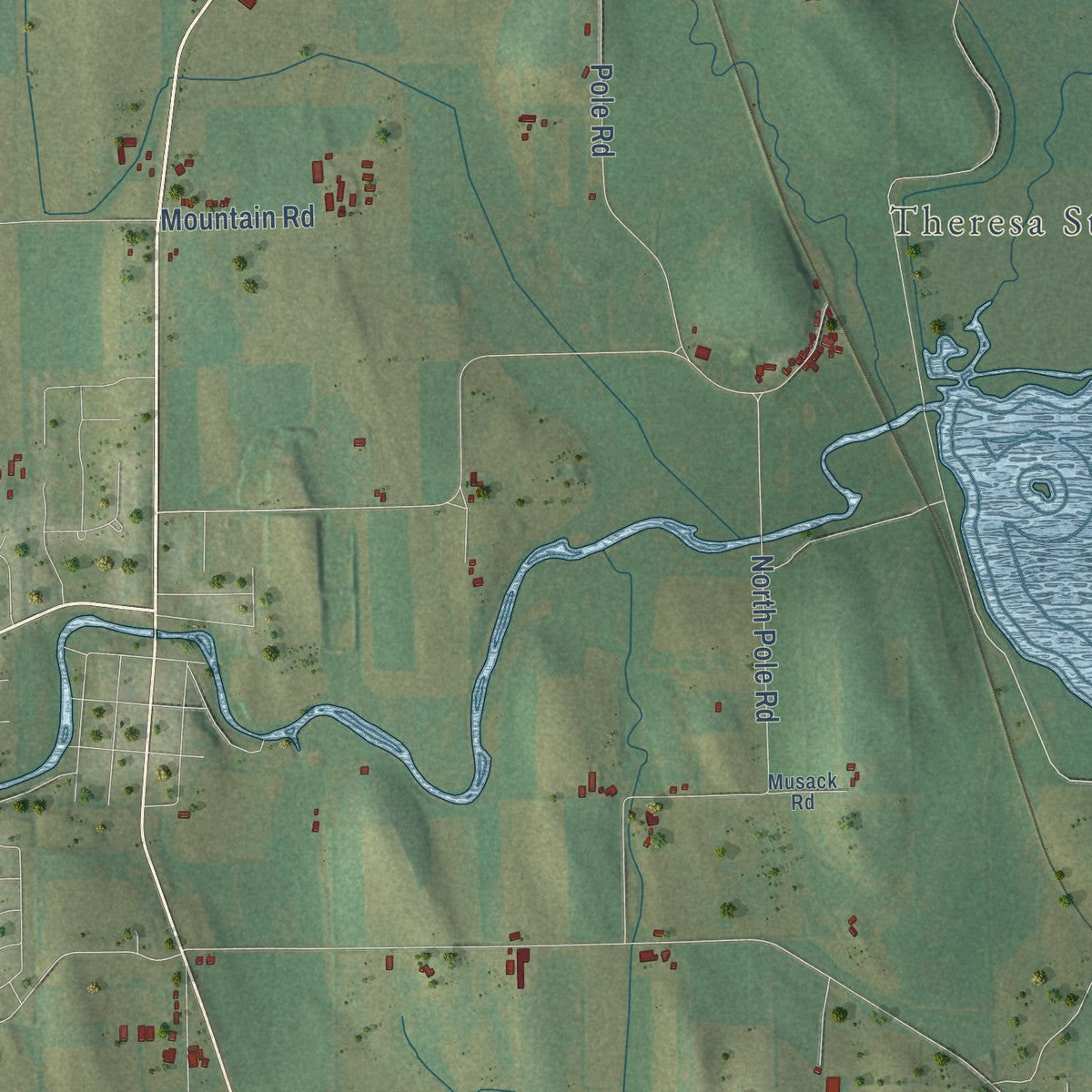 Close-up of the map of the Town of Theresa, Wisconsin print showing street and building detail