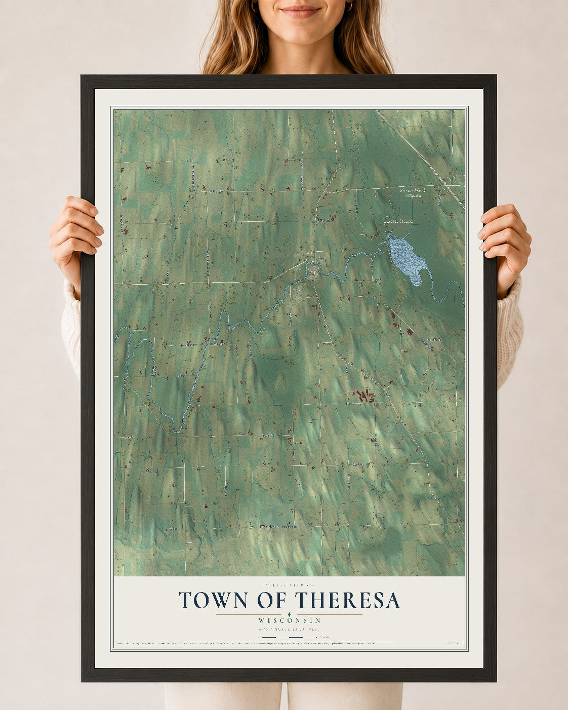 Map of the Town of Theresa, Wisconsin, 24 x 36 inch print in a black wood frame