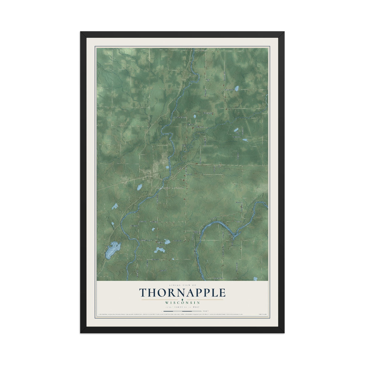 Map of Thornapple, Wisconsin, 12 x 18 inch print in a black wood frame