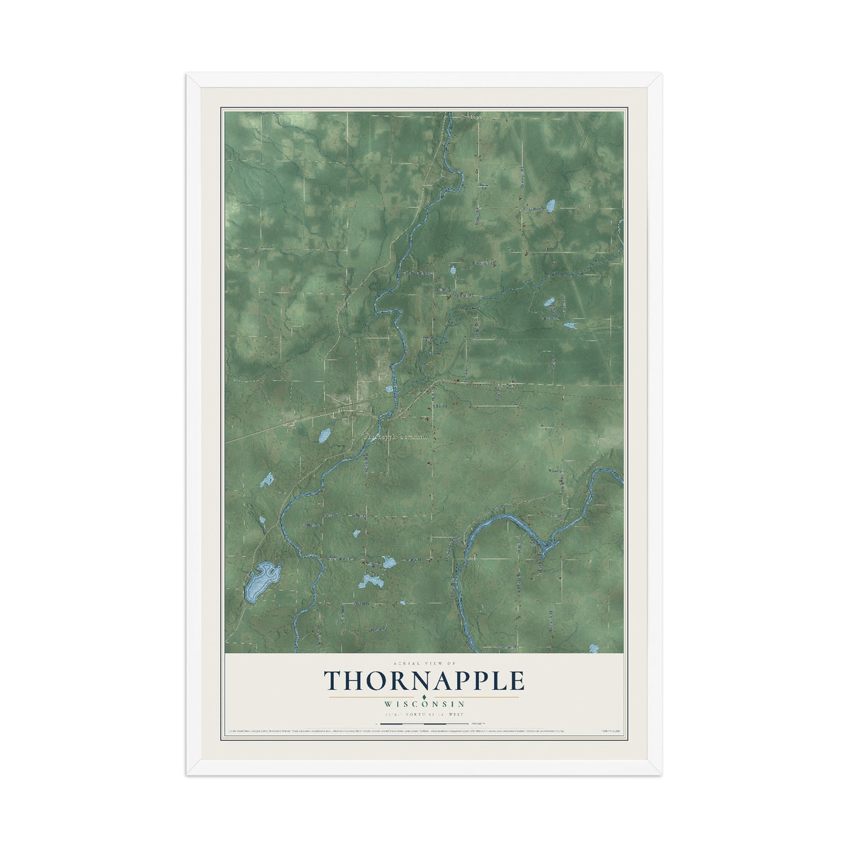 Map of Thornapple, Wisconsin, 12 x 18 inch print in a white wood frame