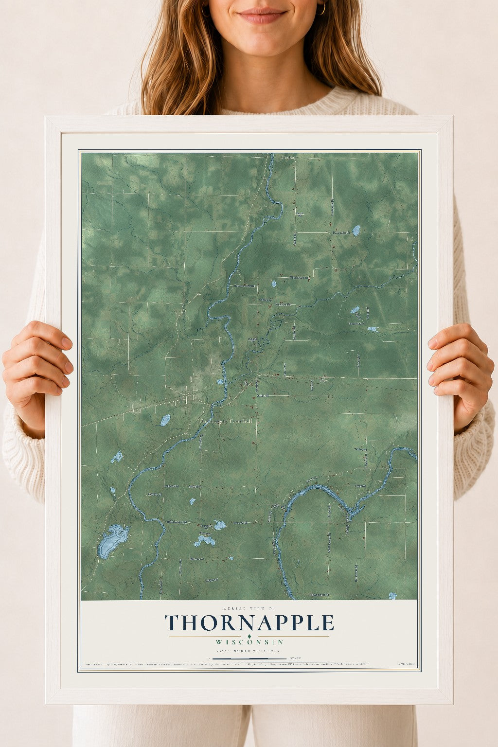 Map of Thornapple, Wisconsin, 18 x 24 inch print in a white wood frame