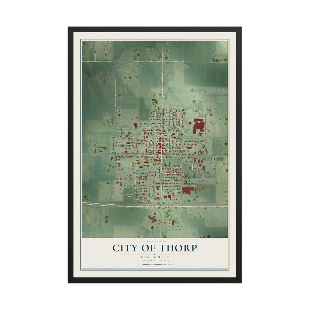 Map of Thorp, Wisconsin, 12 x 18 inch print in a black wood frame