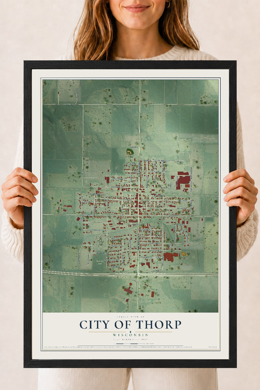 Map of Thorp, Wisconsin, 18 x 24 inch print in a black wood frame