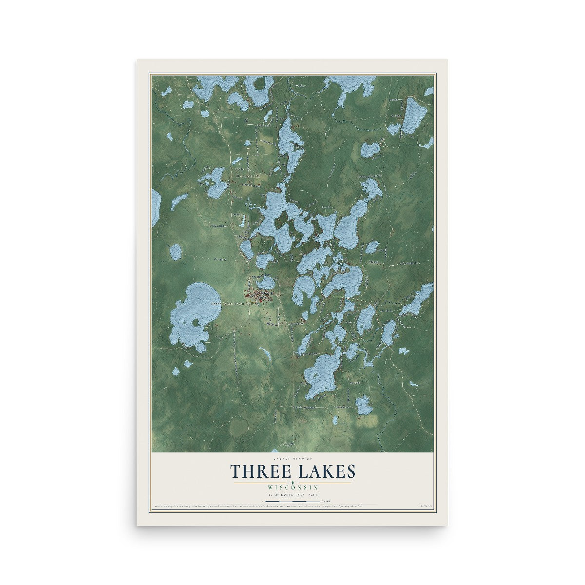 Map of Three Lakes, Wisconsin, 12 x 18 inch unframed archival matte print