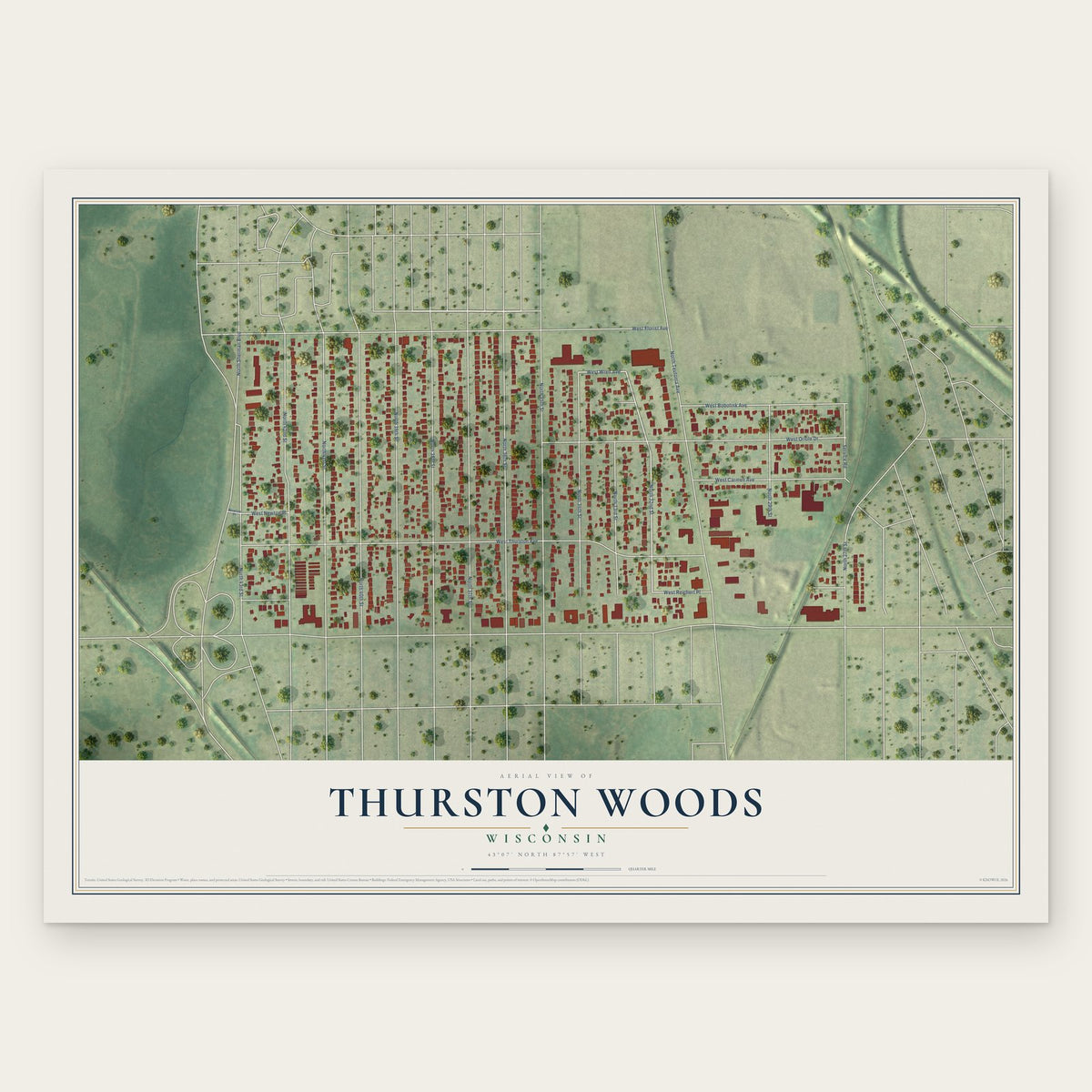 Thurston Woods, Wisconsin map print, the full design