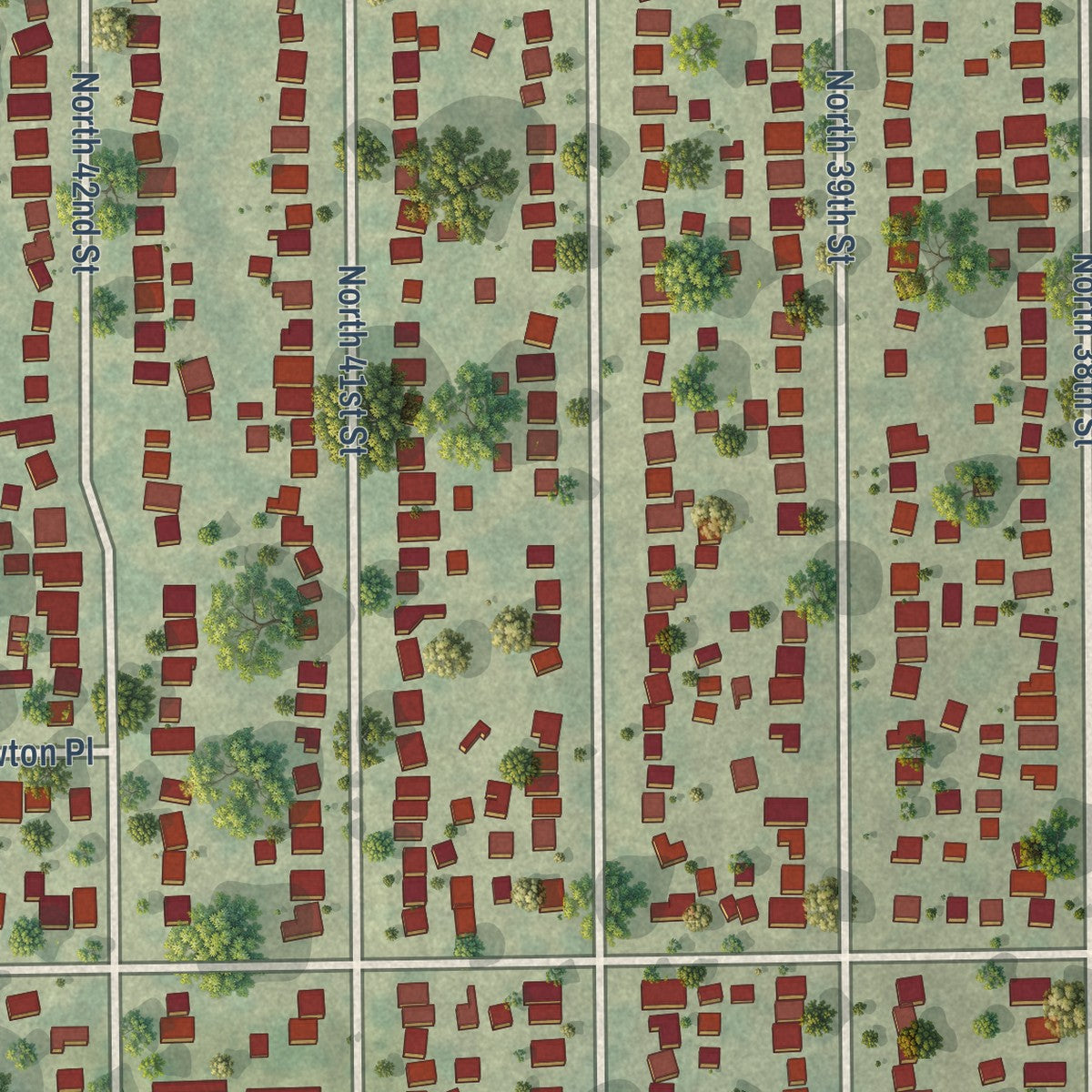 Close-up of the map of Thurston Woods, Wisconsin print showing street and building detail
