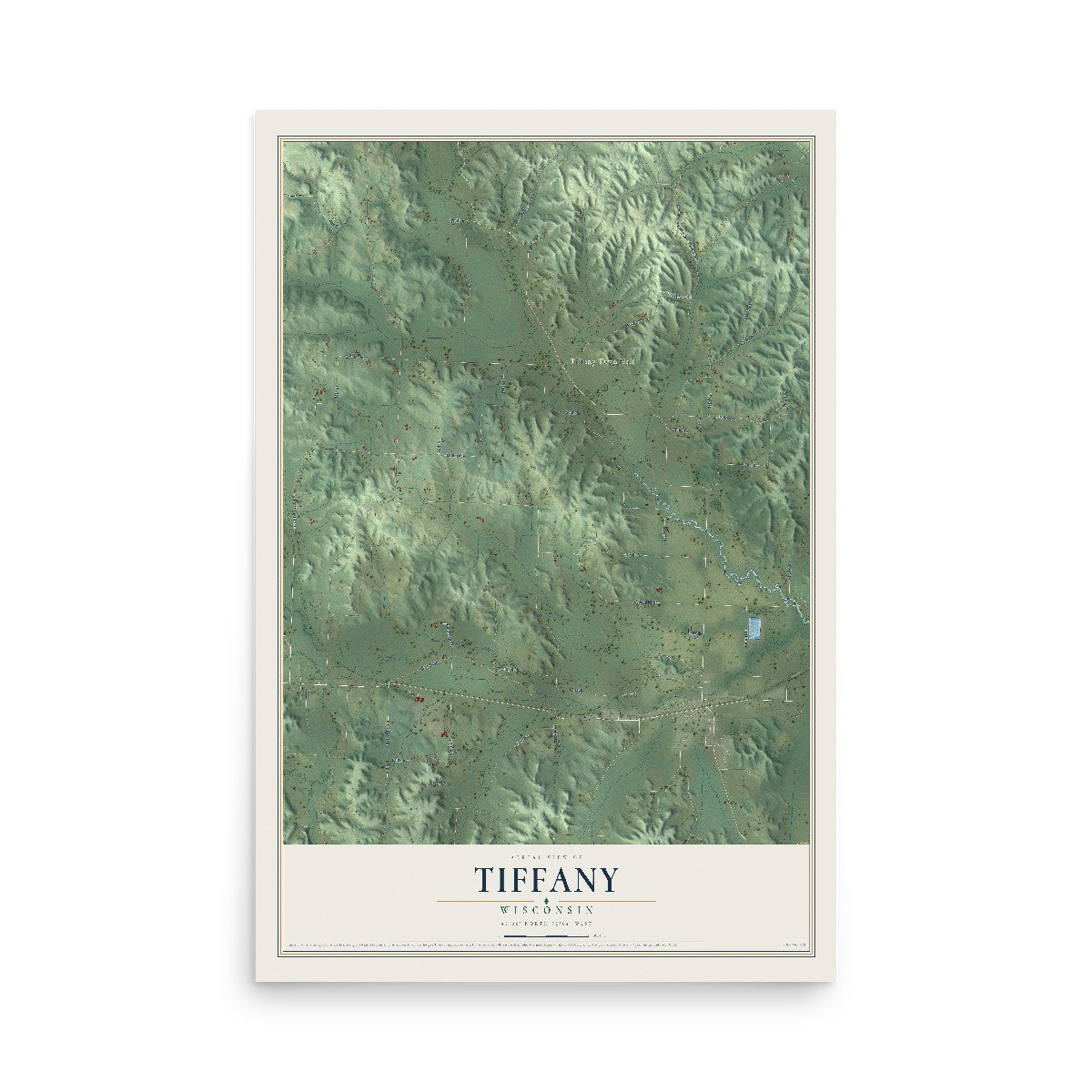 Map of Tiffany, Wisconsin, 12 x 18 inch unframed archival matte print