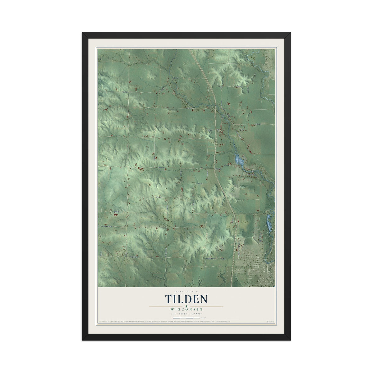 Map of Tilden, Wisconsin, 12 x 18 inch print in a black wood frame