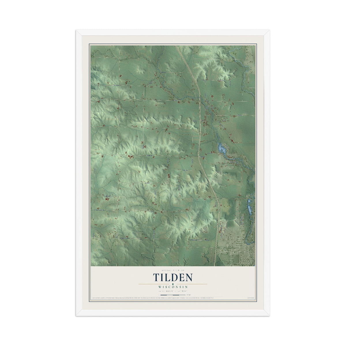 Map of Tilden, Wisconsin, 12 x 18 inch print in a white wood frame