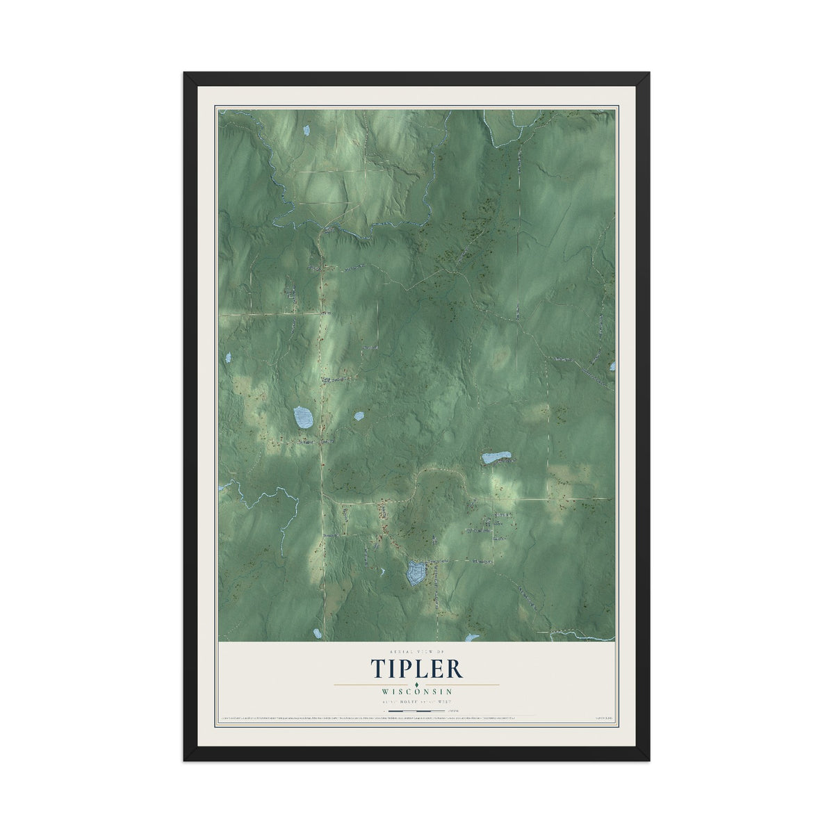 Map of Tipler, Wisconsin, 12 x 18 inch print in a black wood frame