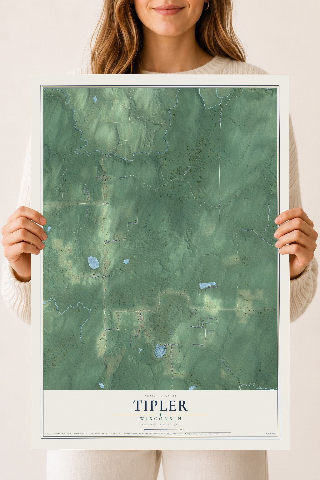 Map of Tipler, Wisconsin, 18 x 24 inch unframed archival matte print