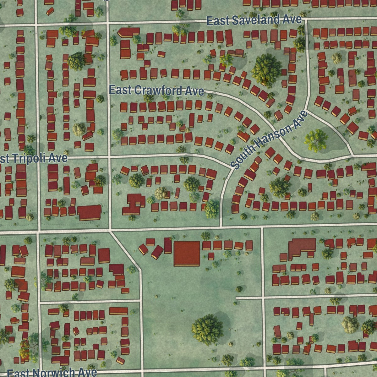 Close-up of the map of Tippecanoe, Wisconsin print showing street and building detail