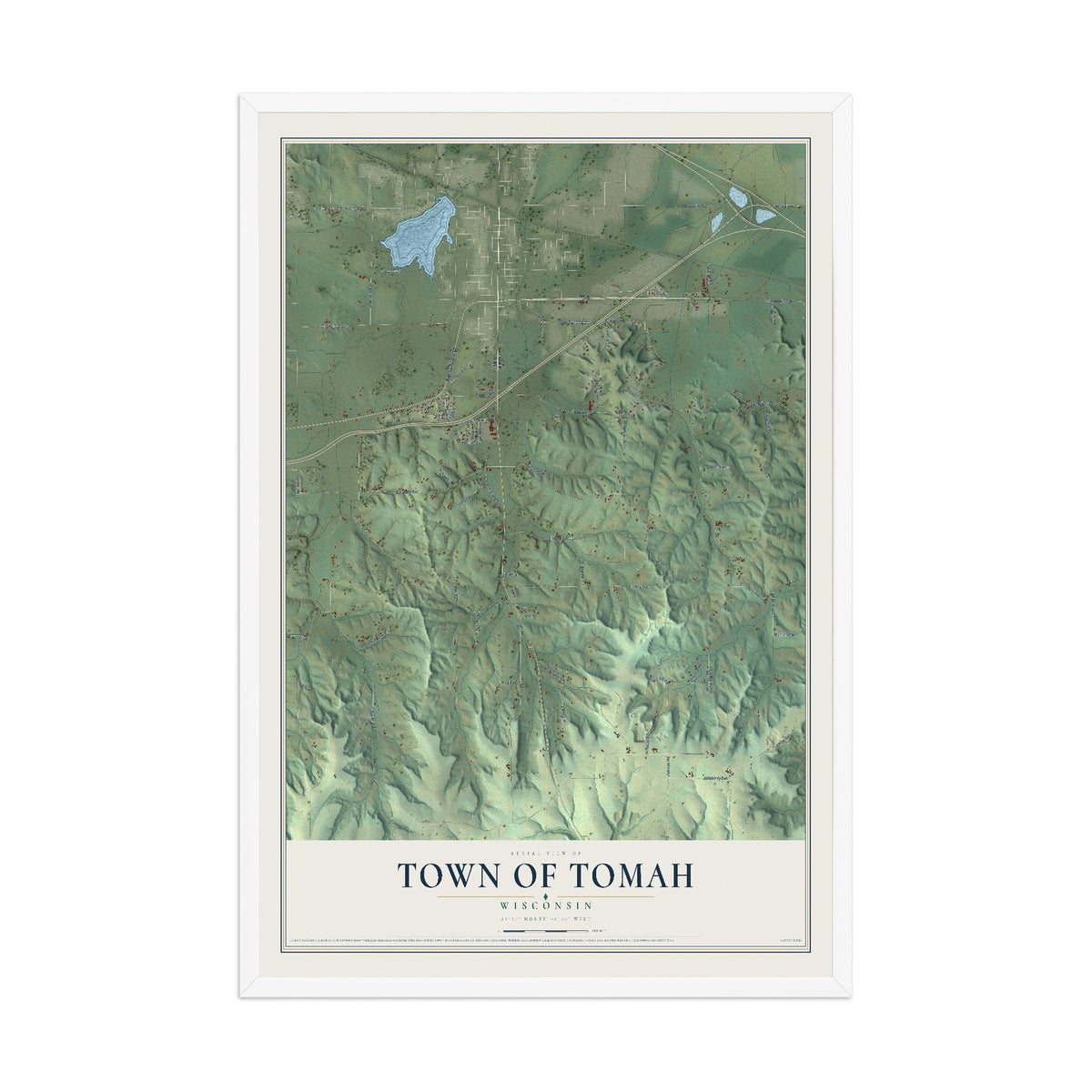 Map of the Town of Tomah, Wisconsin, 12 x 18 inch print in a white wood frame