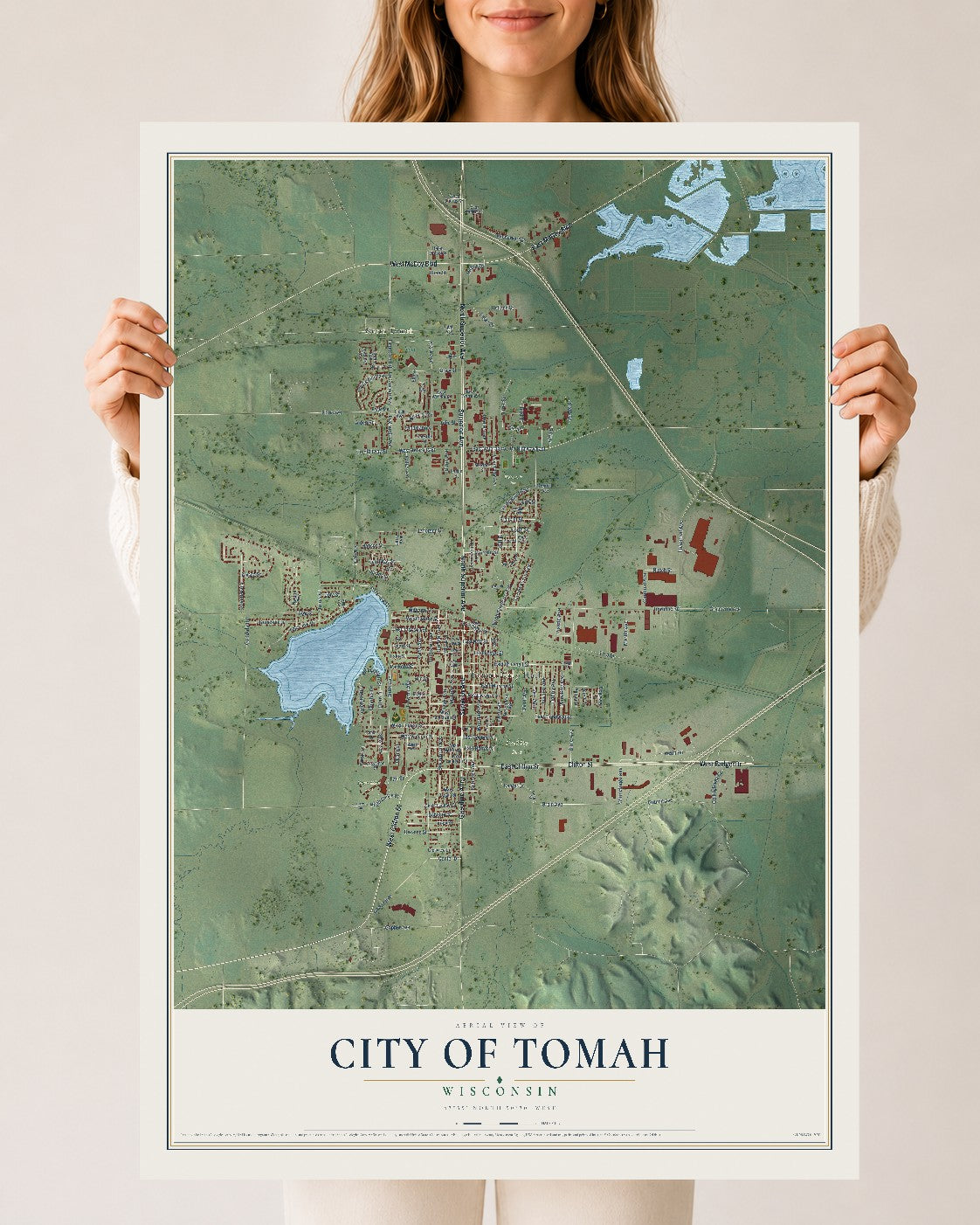 Map of Tomah, Wisconsin, 24 x 36 inch unframed archival matte print