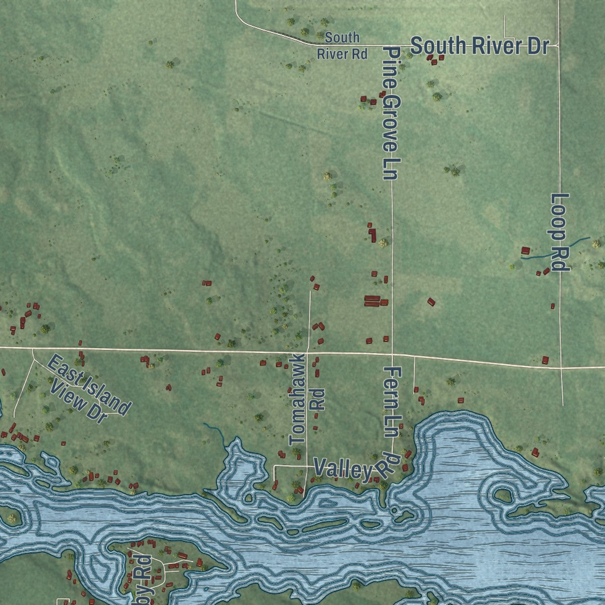 Close-up of the map of the Town of Tomahawk, Wisconsin print showing street and building detail