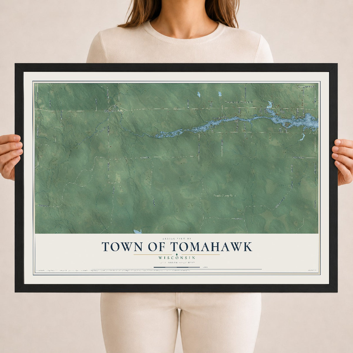 Map of the Town of Tomahawk, Wisconsin, 18 x 24 inch print in a black wood frame