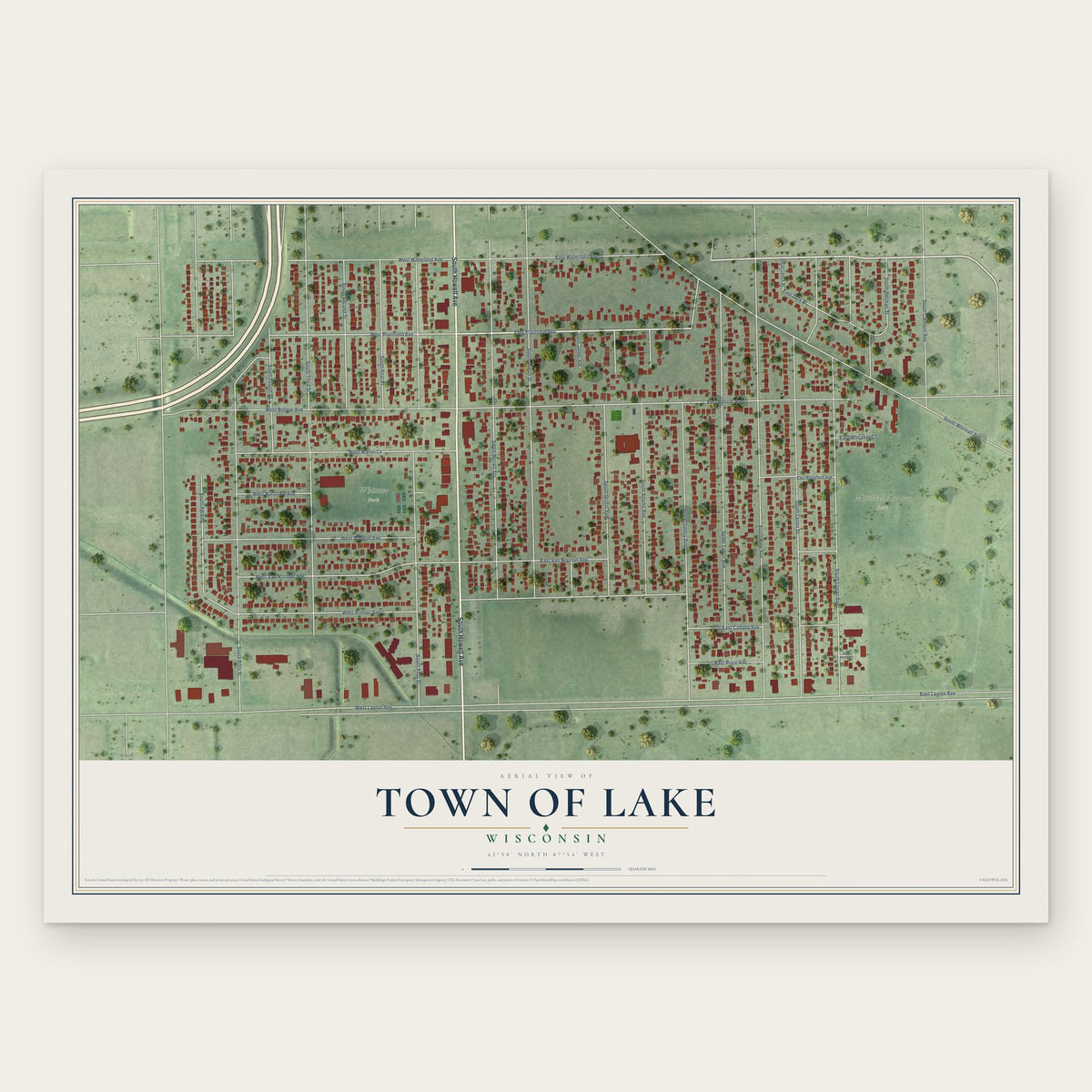 Town of Lake, Wisconsin map print, the full design