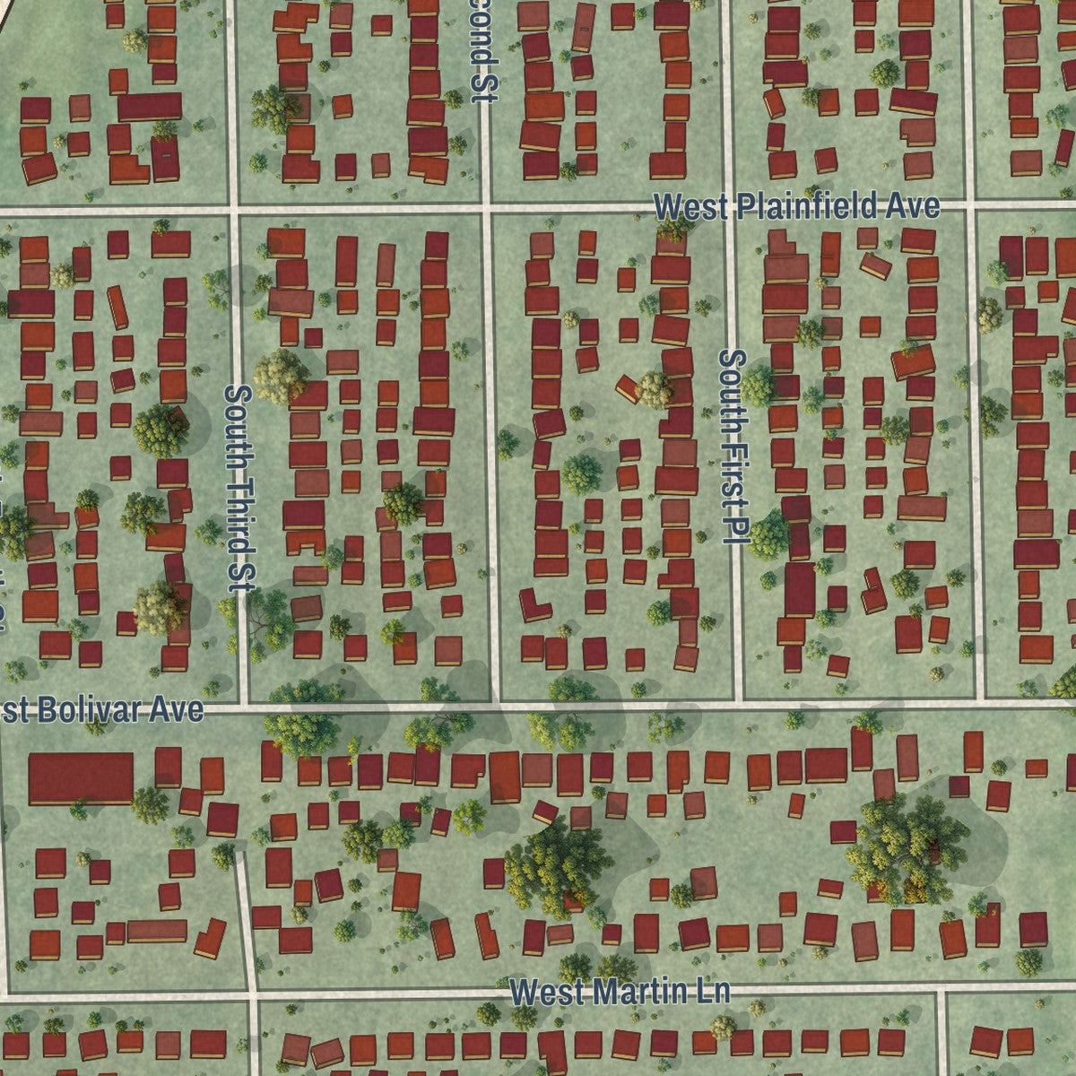 Close-up of the map of the Town of Lake, Wisconsin print showing street and building detail
