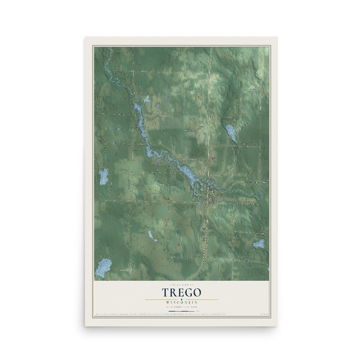 Map of Trego, Wisconsin, 12 x 18 inch unframed archival matte print