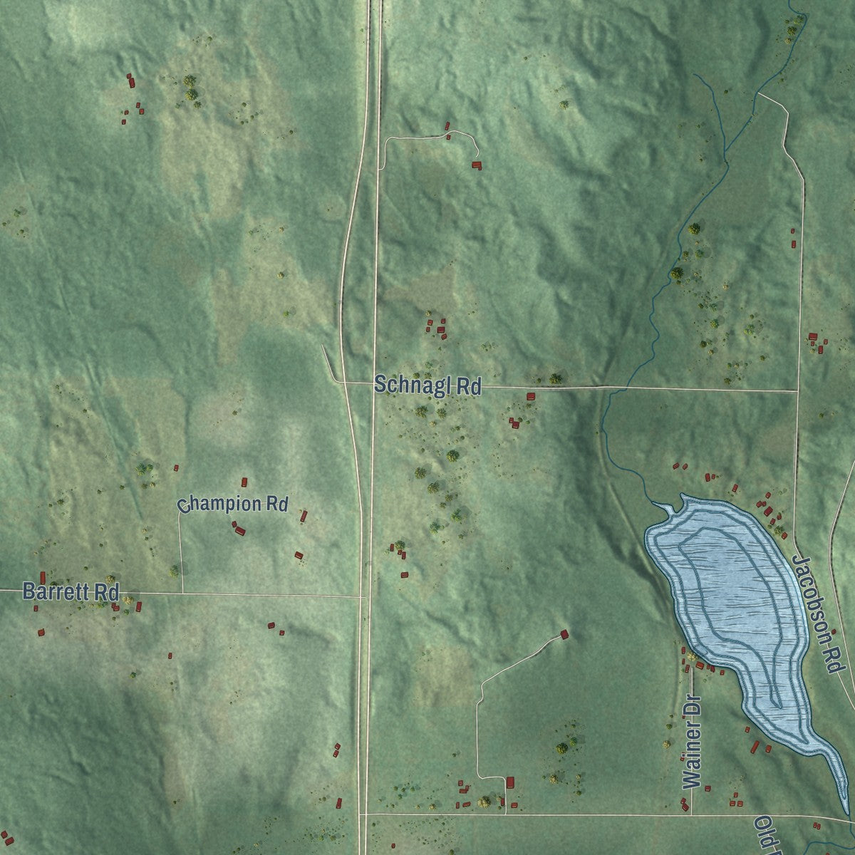 Second close-up of the map of Trego, Wisconsin print showing more streets and buildings
