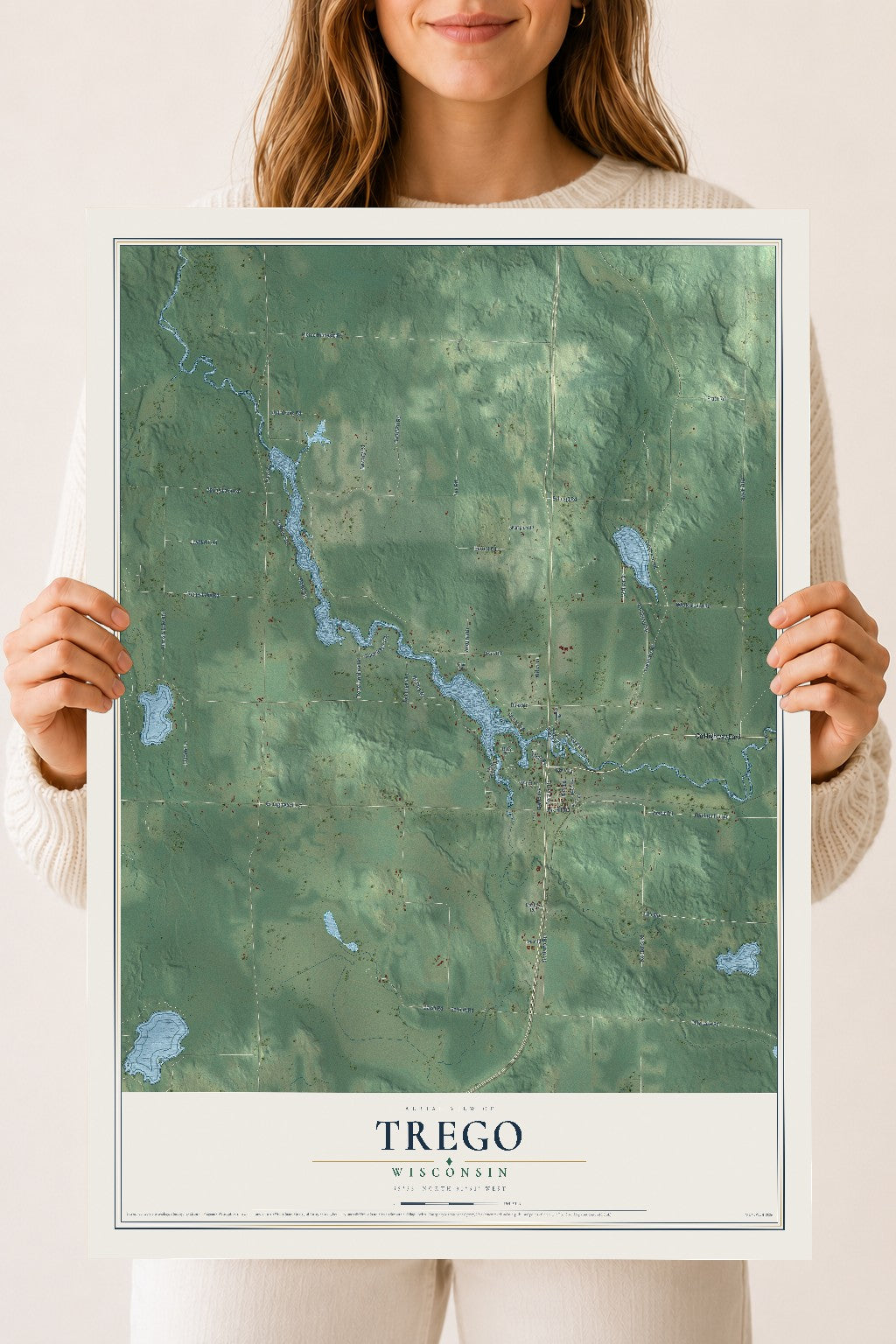 Map of Trego, Wisconsin, 18 x 24 inch unframed archival matte print