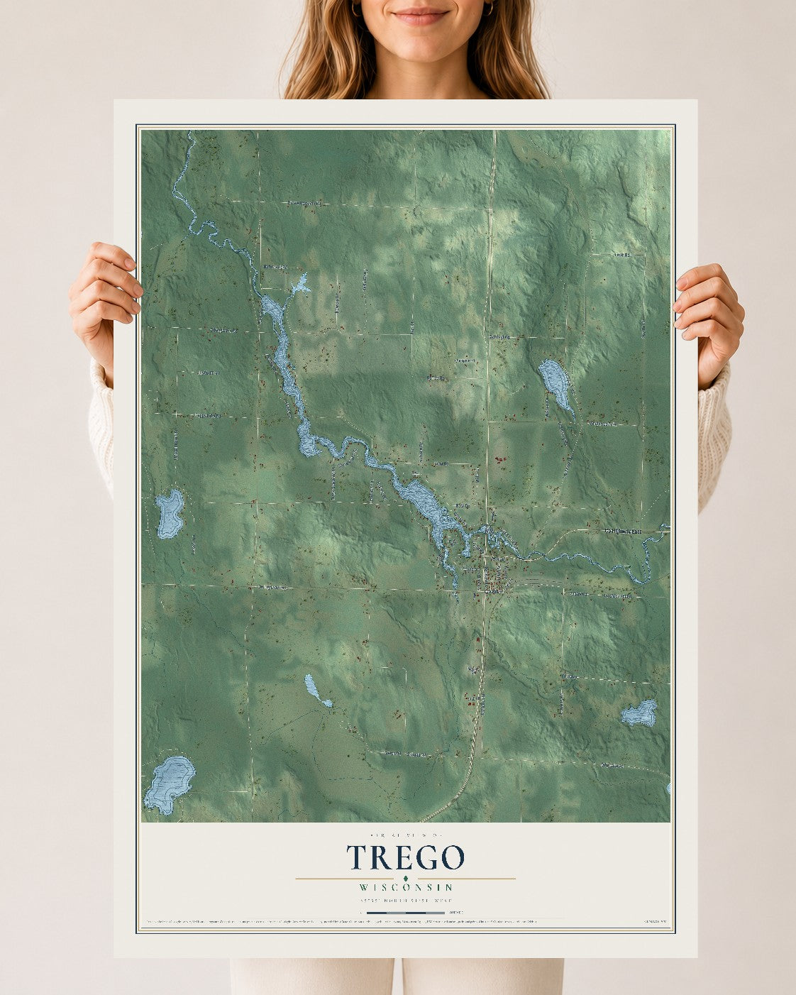 Map of Trego, Wisconsin, 24 x 36 inch unframed archival matte print