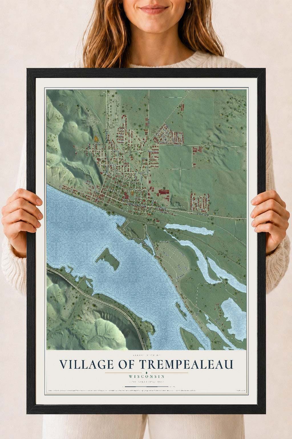 Map of Trempealeau, Wisconsin, 18 x 24 inch print in a black wood frame