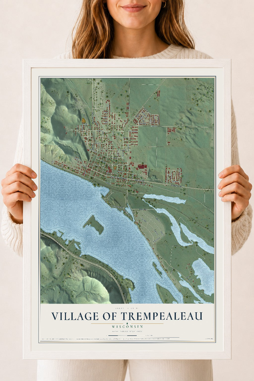 Map of Trempealeau, Wisconsin, 18 x 24 inch print in a white wood frame