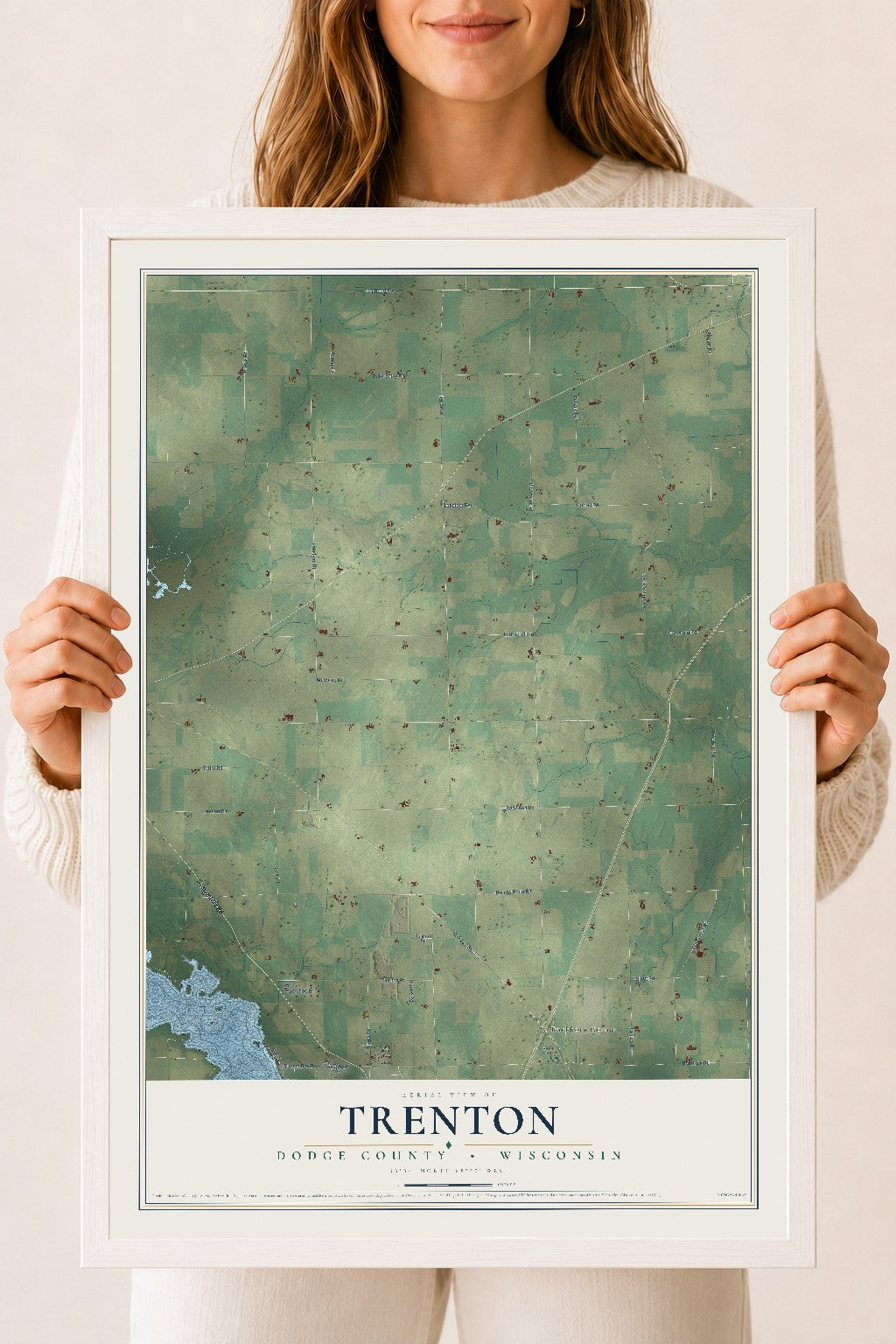 Map of Trenton, Dodge County, Wisconsin, 18 x 24 inch print in a white wood frame
