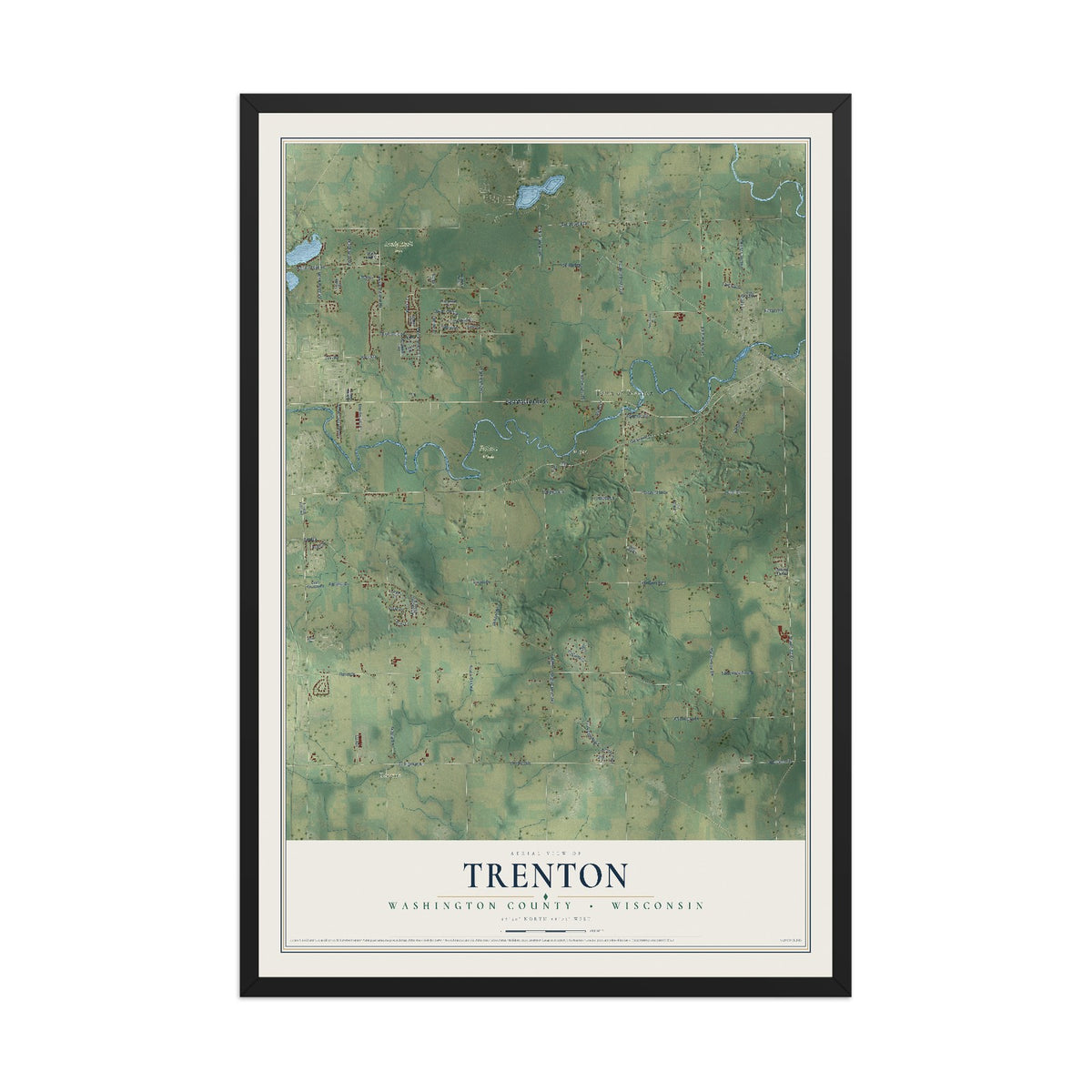Map of Trenton, Washington County, Wisconsin, 12 x 18 inch print in a black wood frame