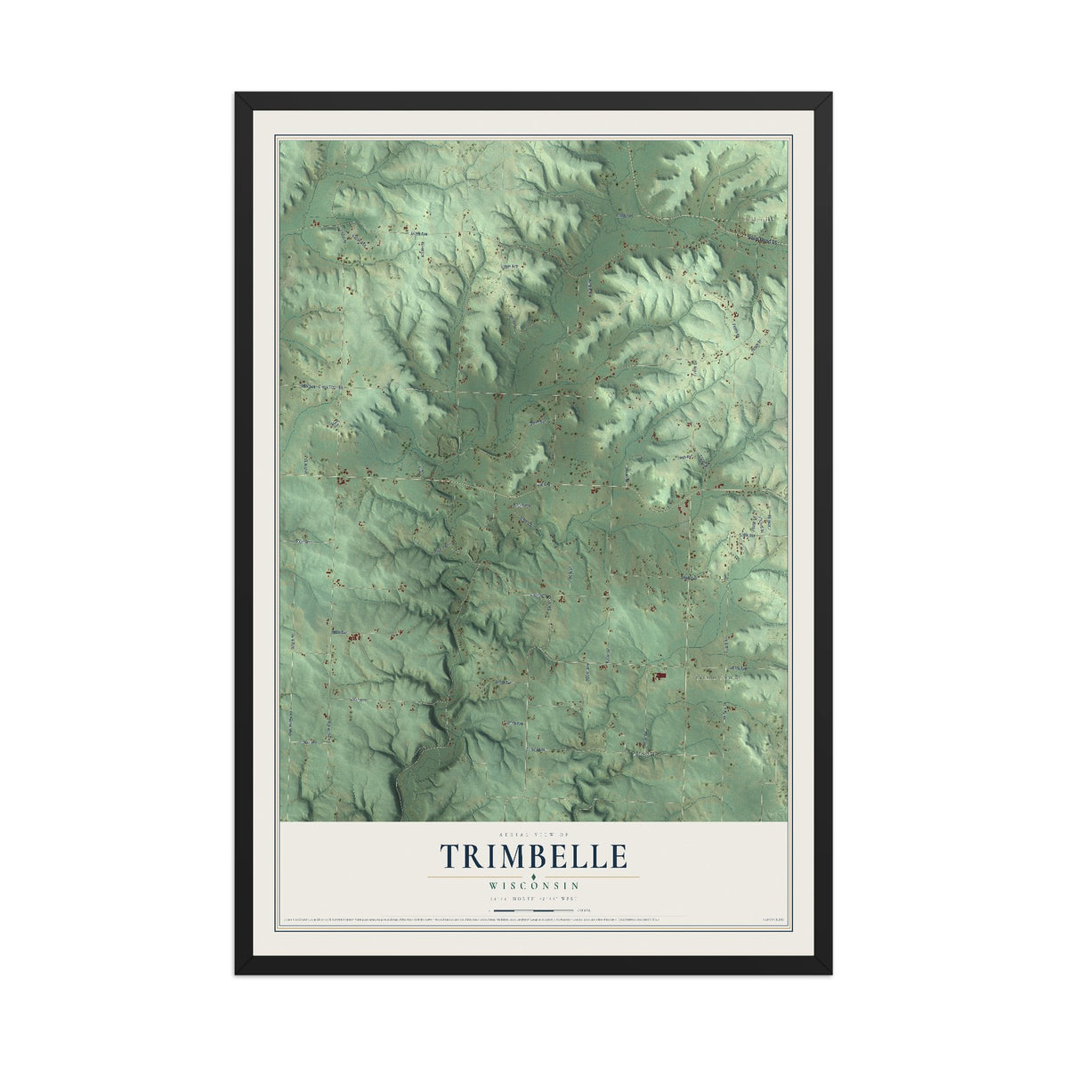 Map of Trimbelle, Wisconsin, 12 x 18 inch print in a black wood frame