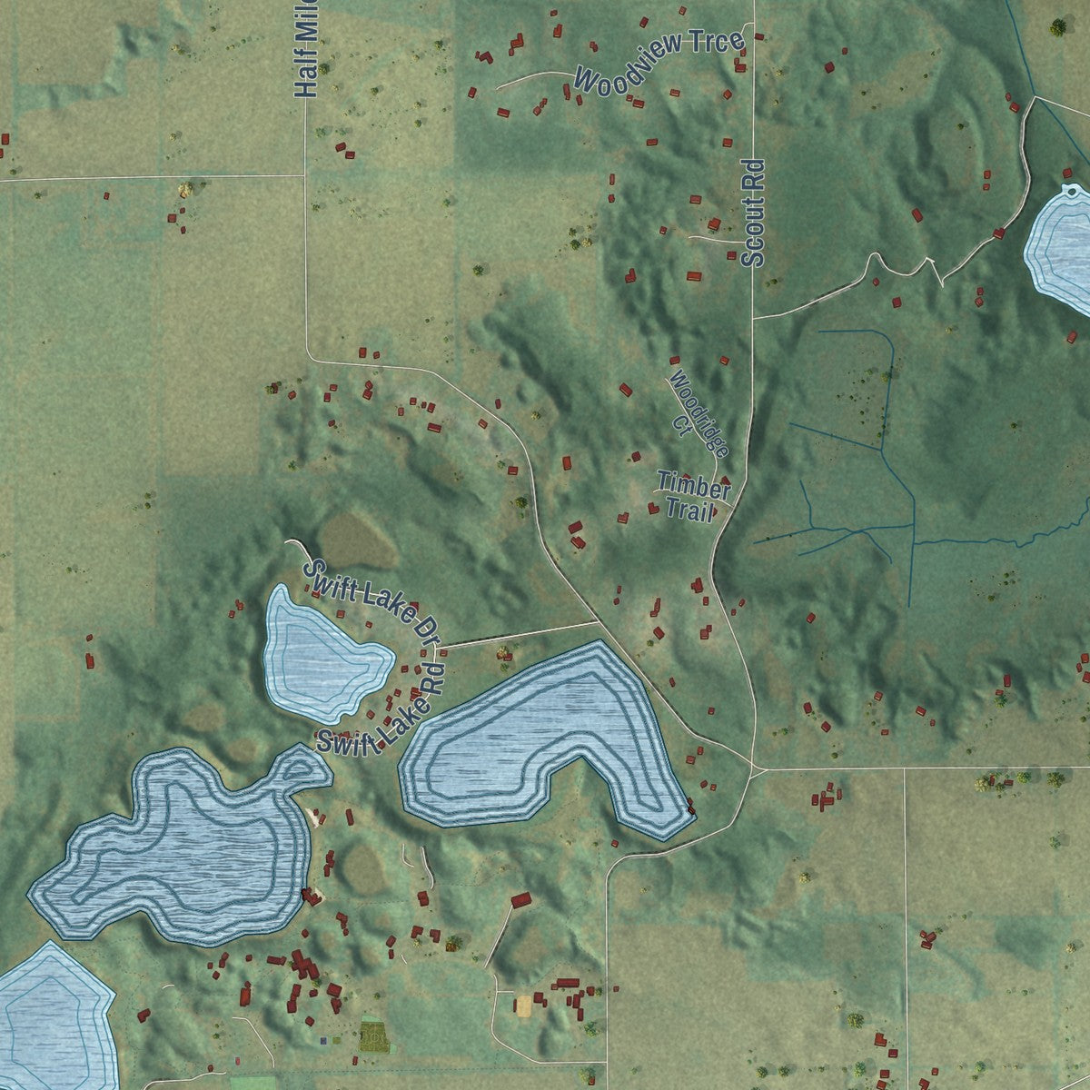 Close-up of the map of Troy, Walworth County, Wisconsin print showing street and building detail