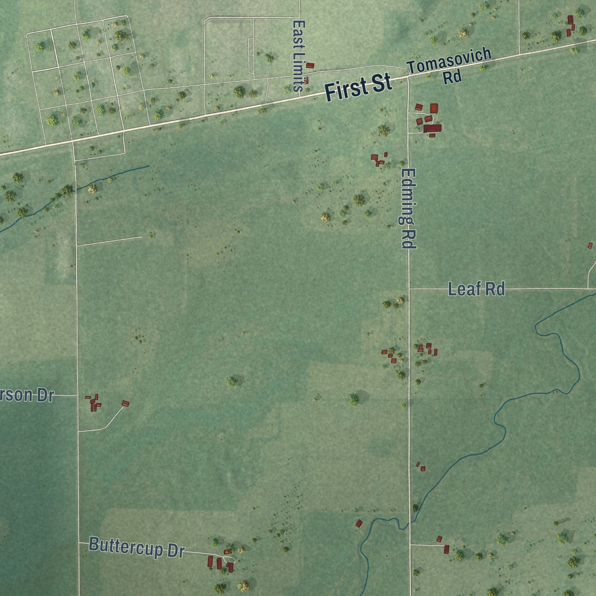 Close-up of the map of True, Wisconsin print showing street and building detail