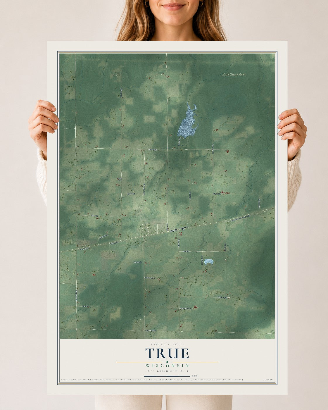 Map of True, Wisconsin, 24 x 36 inch unframed archival matte print