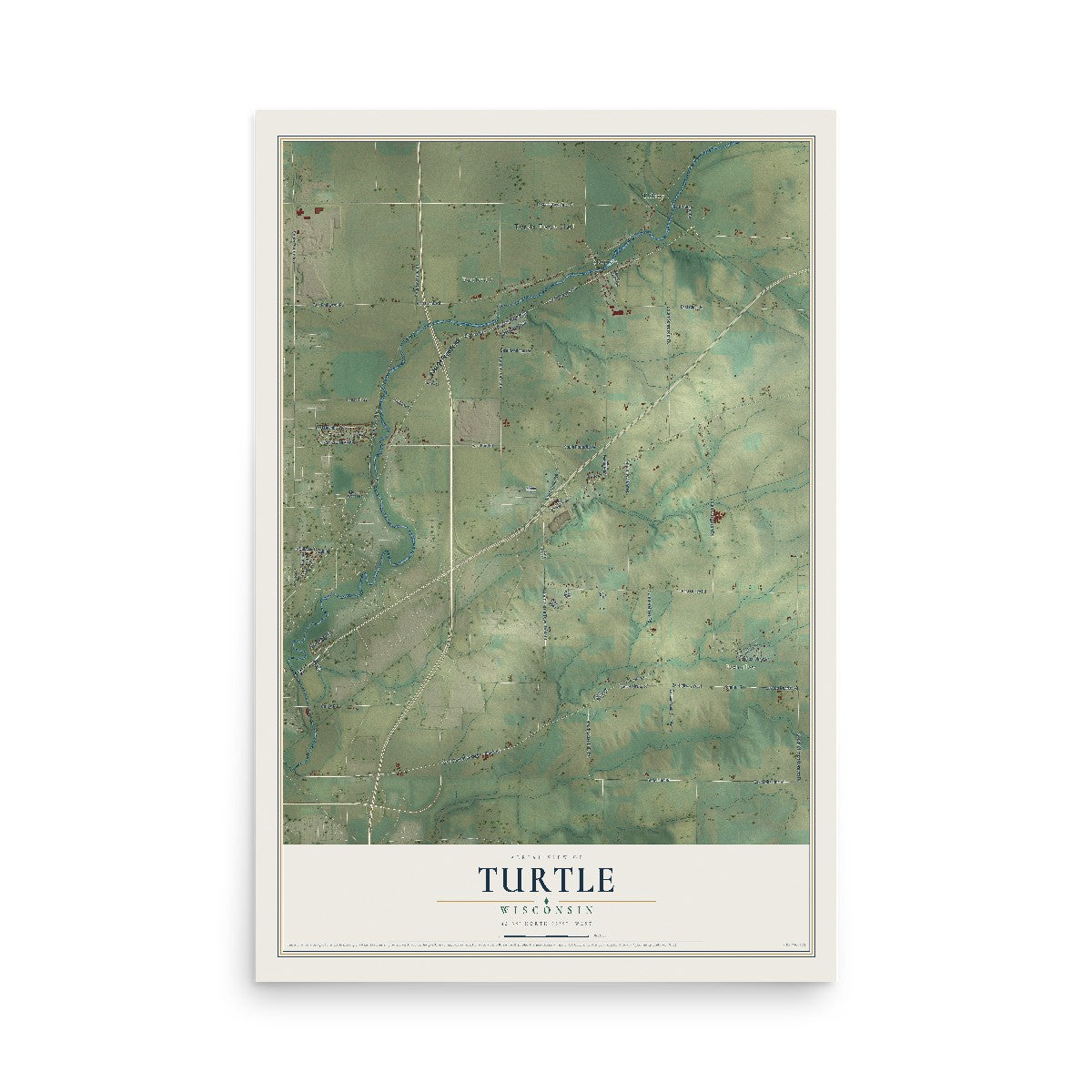 Map of Turtle, Wisconsin, 12 x 18 inch unframed archival matte print