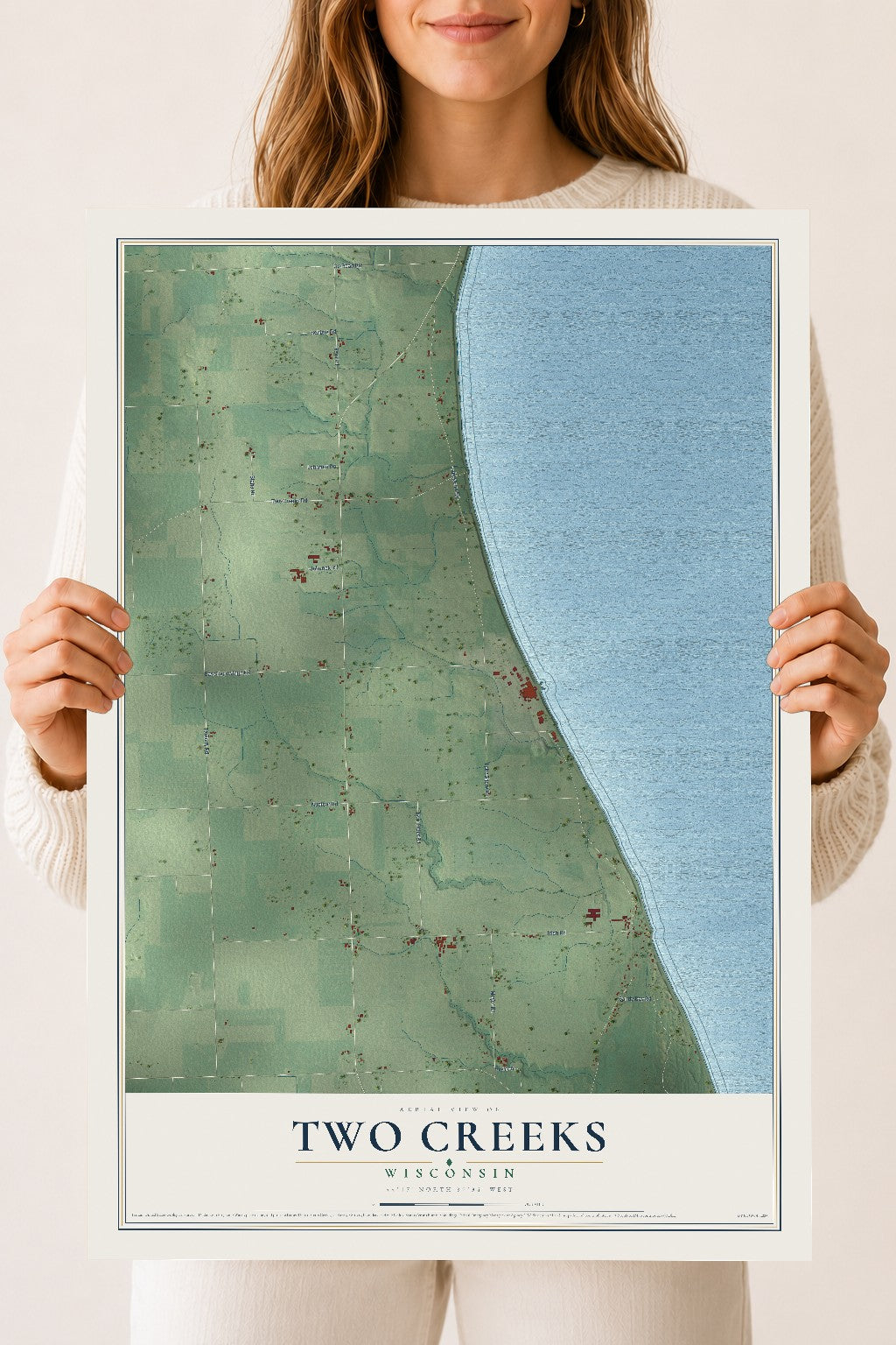 Map of Two Creeks, Wisconsin, 18 x 24 inch unframed archival matte print