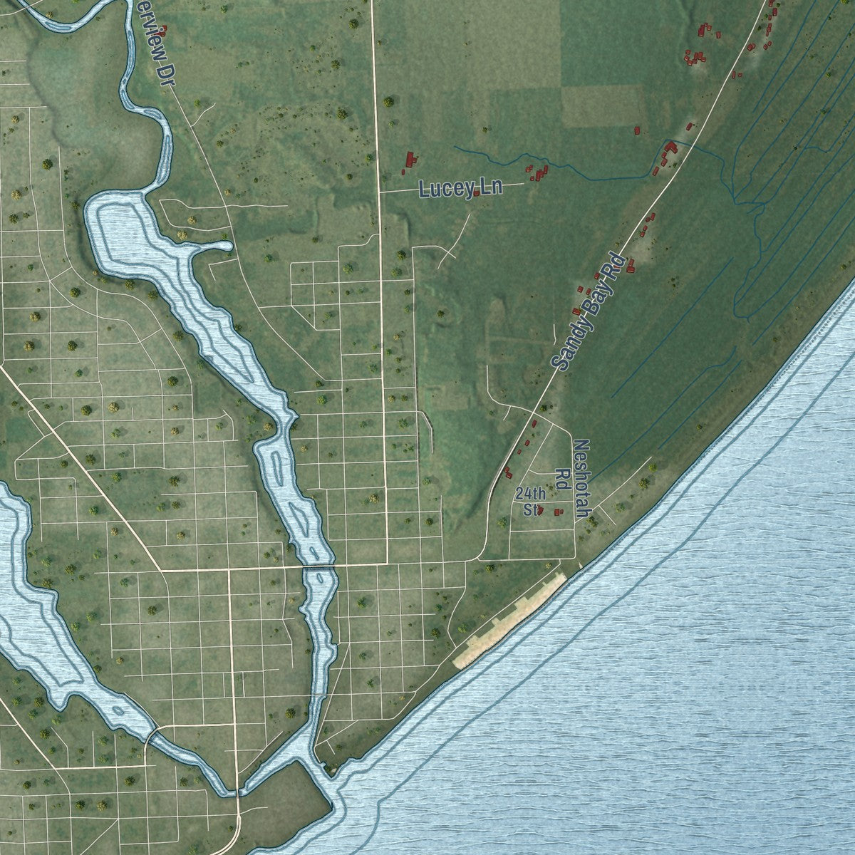Close-up of the map of the Town of Two Rivers, Wisconsin print showing street and building detail
