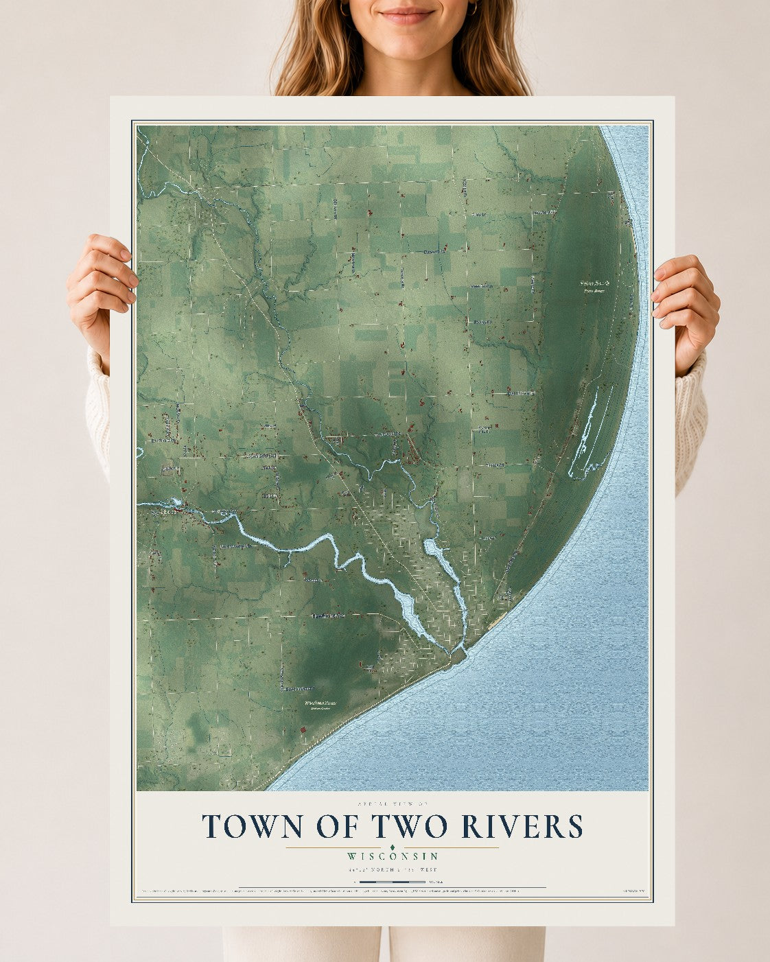 Map of the Town of Two Rivers, Wisconsin, 24 x 36 inch unframed archival matte print
