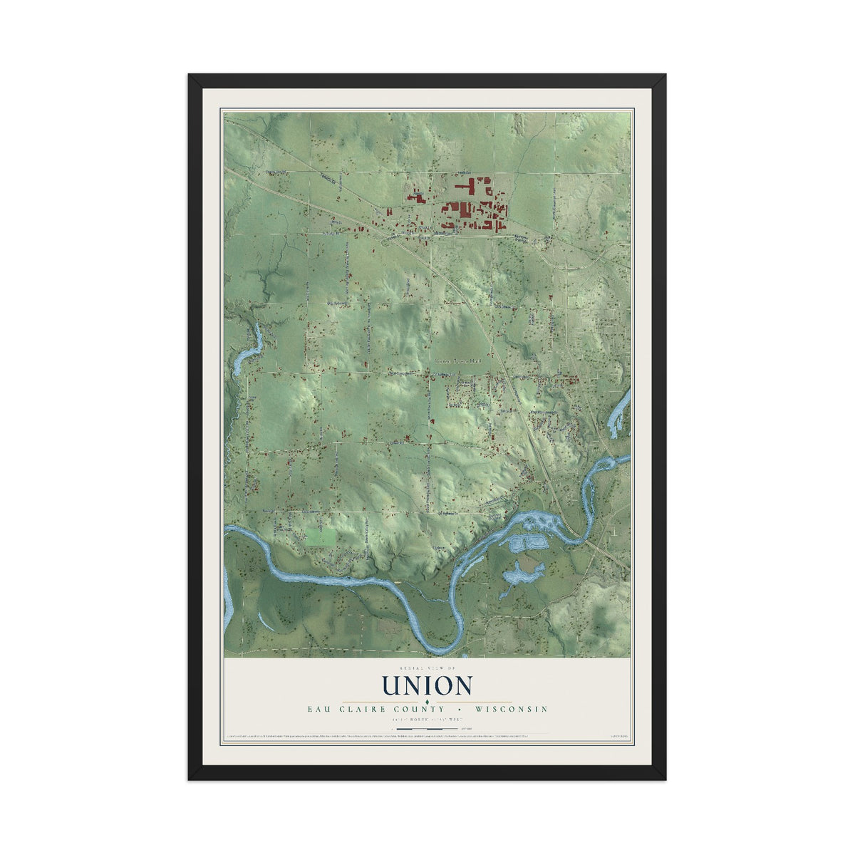 Map of Union, Eau Claire County, Wisconsin, 12 x 18 inch print in a black wood frame