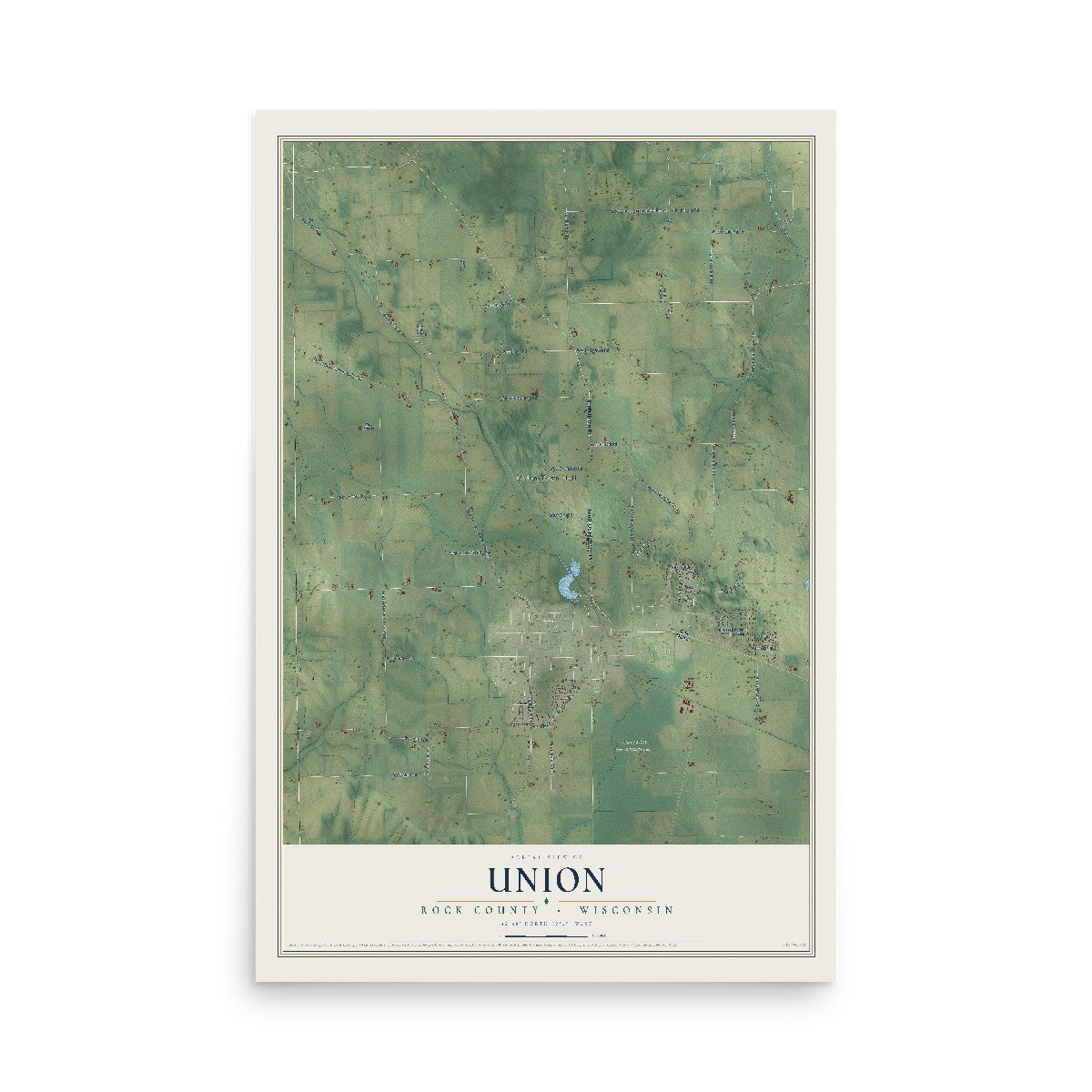 Map of Union, Rock County, Wisconsin, 12 x 18 inch unframed archival matte print