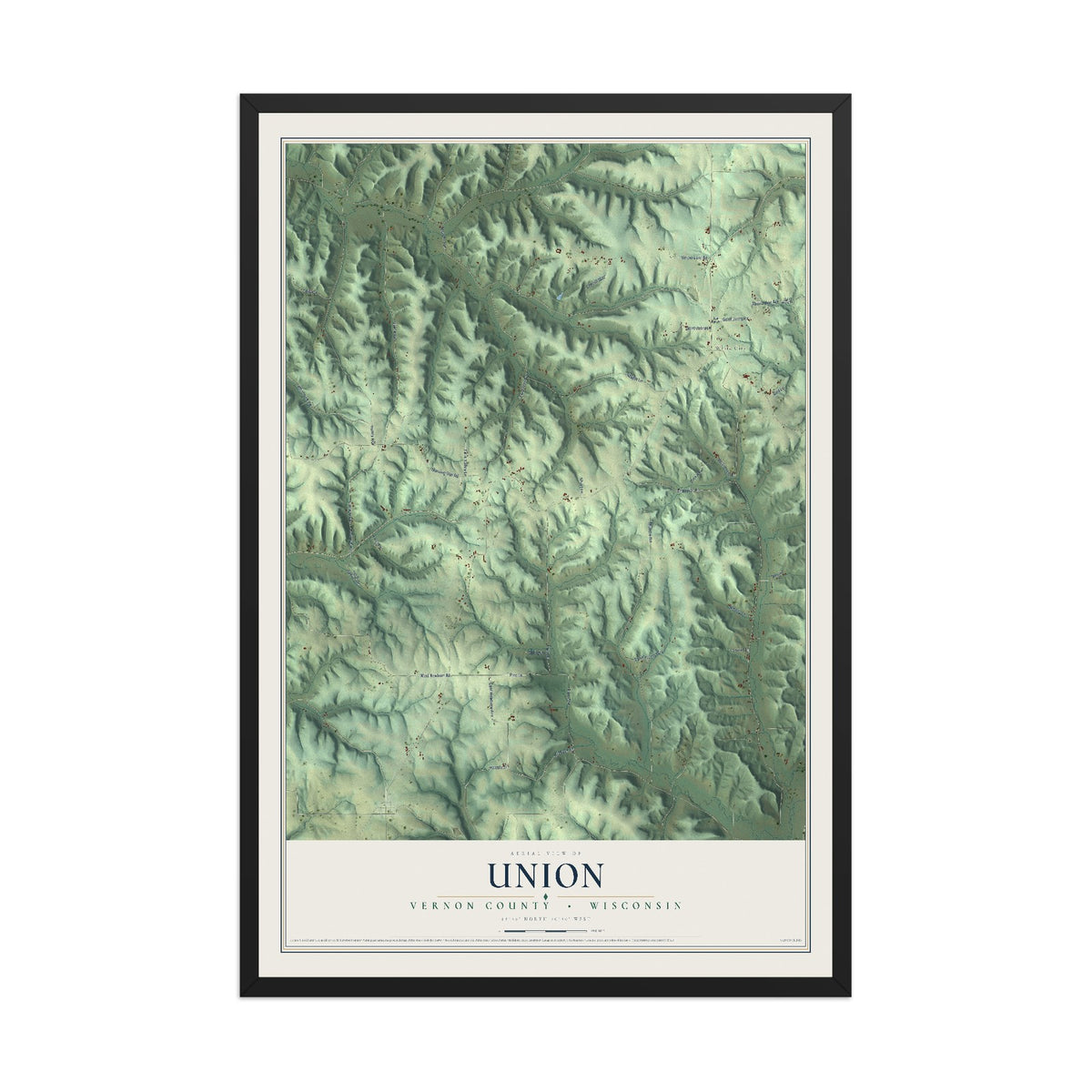 Map of Union, Vernon County, Wisconsin, 12 x 18 inch print in a black wood frame