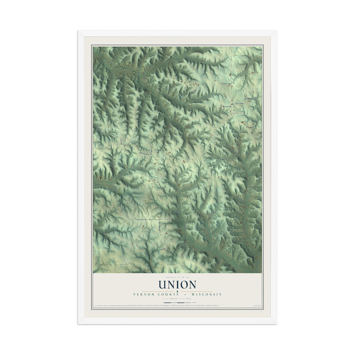 Map of Union, Vernon County, Wisconsin, 12 x 18 inch print in a white wood frame