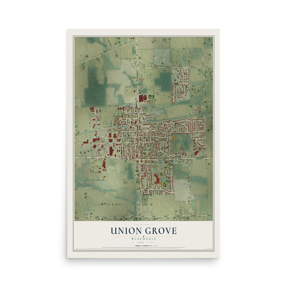 Map of Union Grove, Wisconsin, 12 x 18 inch unframed archival matte print