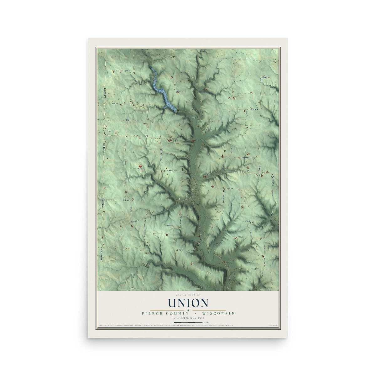 Map of Union, Pierce County, Wisconsin, 12 x 18 inch unframed archival matte print