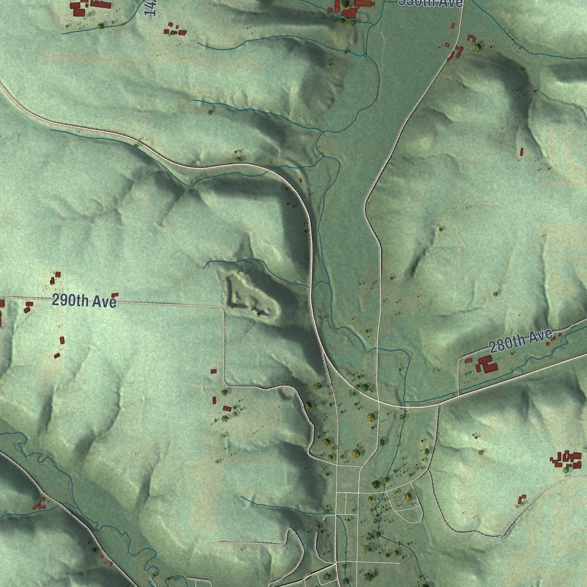 Second close-up of the map of Union, Pierce County, Wisconsin print showing more streets and buildings
