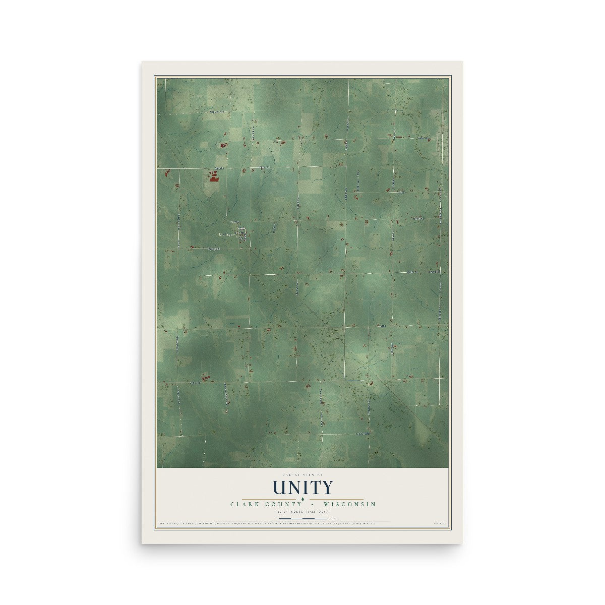Map of Unity, Clark County, Wisconsin, 12 x 18 inch unframed archival matte print