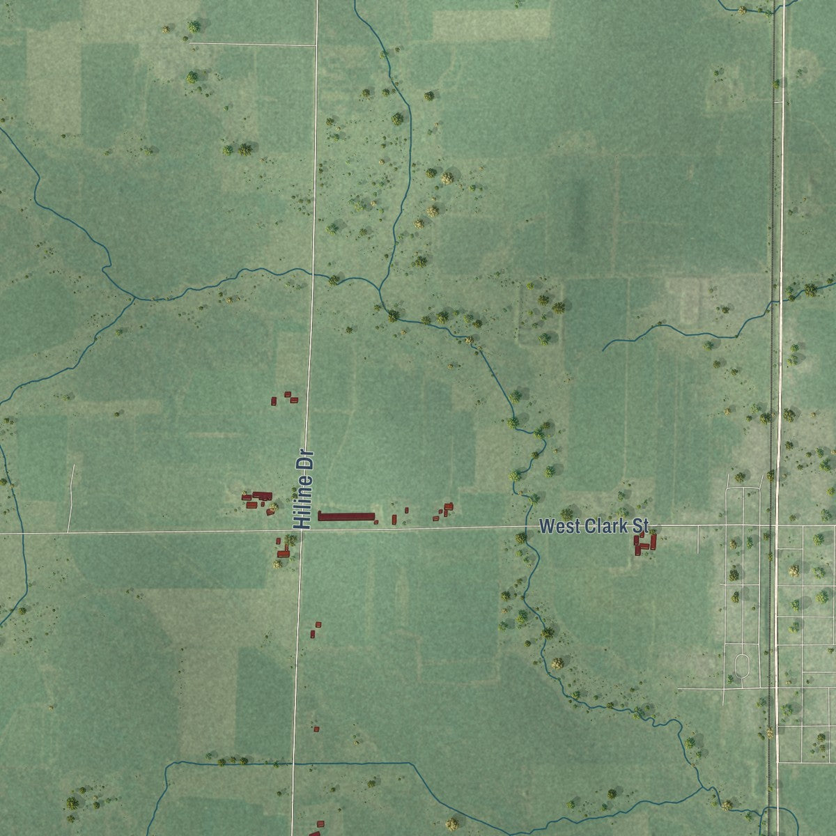 Second close-up of the map of Unity, Clark County, Wisconsin print showing more streets and buildings