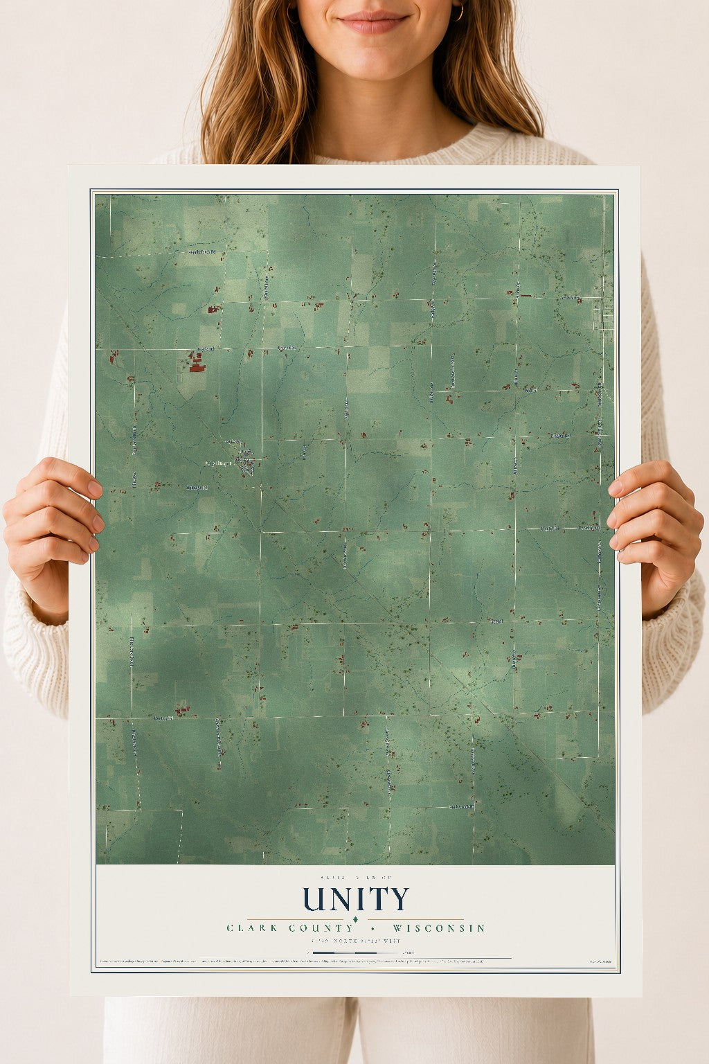 Map of Unity, Clark County, Wisconsin, 18 x 24 inch unframed archival matte print