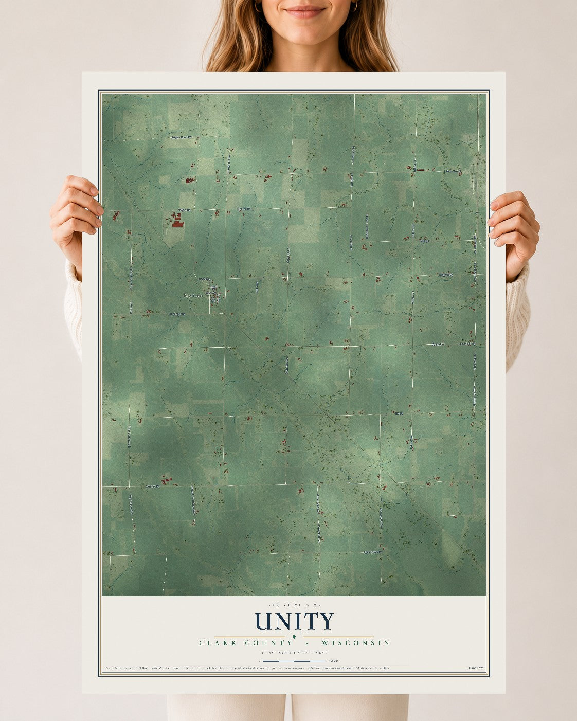 Map of Unity, Clark County, Wisconsin, 24 x 36 inch unframed archival matte print