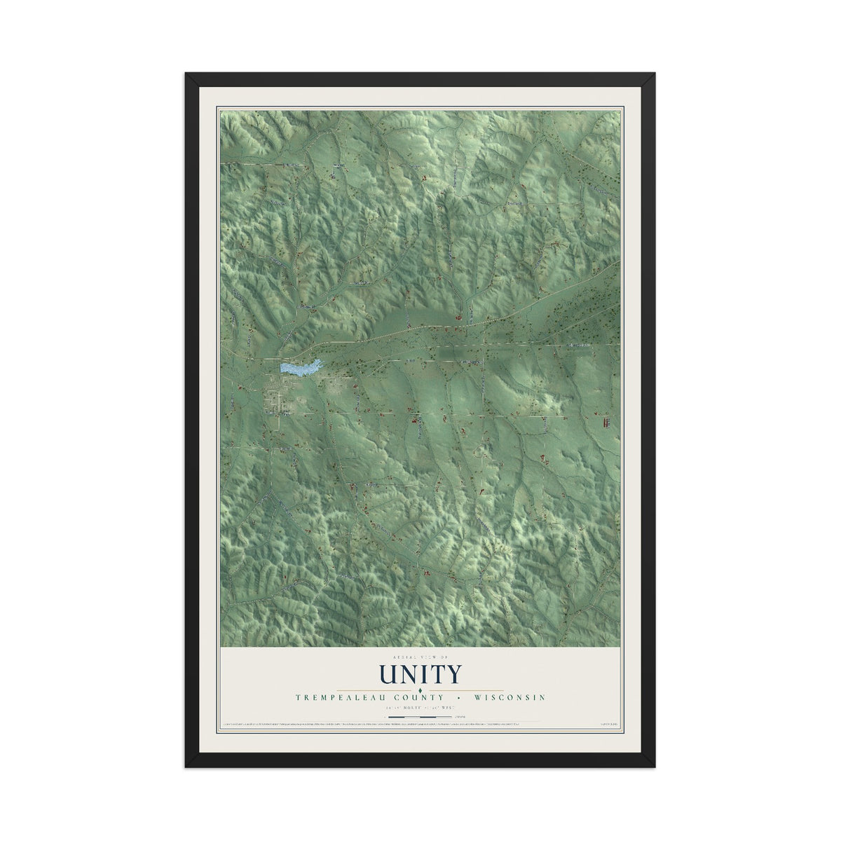 Map of Unity, Trempealeau County, Wisconsin, 12 x 18 inch print in a black wood frame
